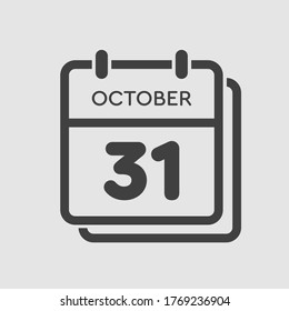 Día del calendario del icono del vector - 31 de octubre. Días del año ilustración vectorial estilo plano. Fecha día del mes Domingo, Lunes, Martes, Miércoles, Jueves, Viernes, Sábado. Vacaciones de otoño en octubre.