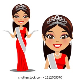 A vector of a model from a beauty pageant. The winning model is wearing a gown and also the winning crown