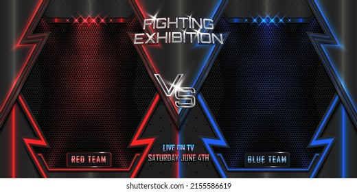 Versus battle fighting 3d realistic horizontal banner poster background with modern metallic logo. MMA concept - Fight night, MMA, boxing, wrestling, Thai boxing.