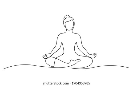 Woman sitting in lotus pose yoga. Continuous one line drawing. Vector illustration