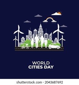 Día Mundial de las Ciudades. 31 de octubre. Día mundial del medio ambiente con concepto familiar.  ilustración vectorial.