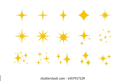 Yellow, gold, orange sparkles symbols vector. The set of original vector stars sparkle icon. Bright firework, decoration twinkle, shiny flash. Glowing light effect stars and bursts collection. Vector