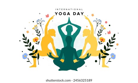 Yoga sport silhouette illustration design, international yoga day celebration concept. physical fitness. silhouette of person meditating, fitness day