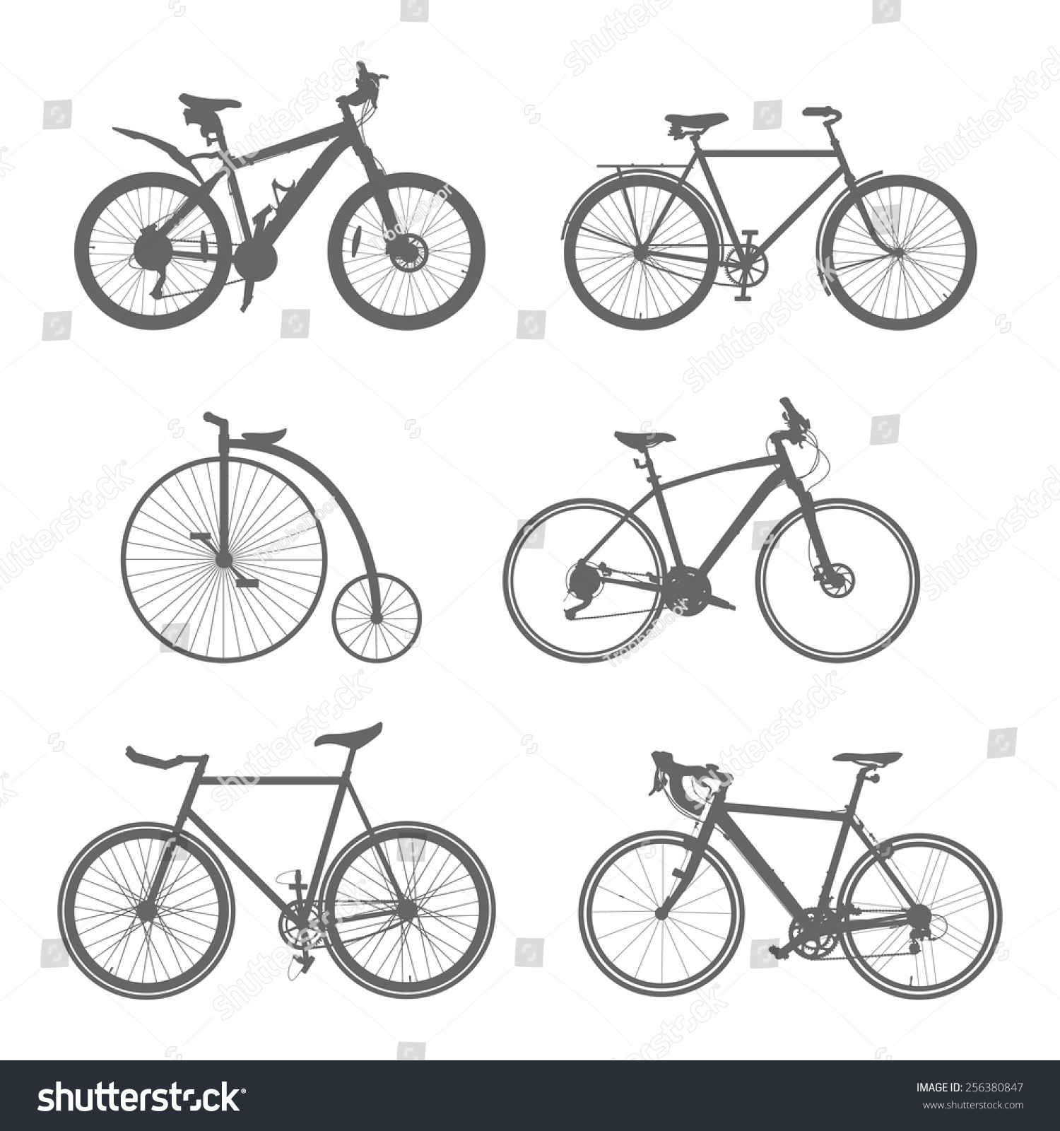 Vector Set Silhouettes Bike On White Stock Vector (Royalty Free ...