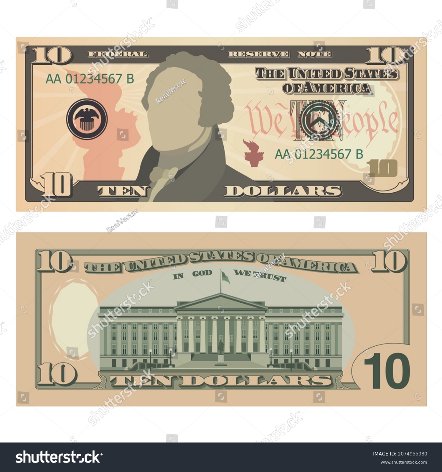 Ten dollar bill, 10 US dollars banknote, from - Royalty Free Stock ...