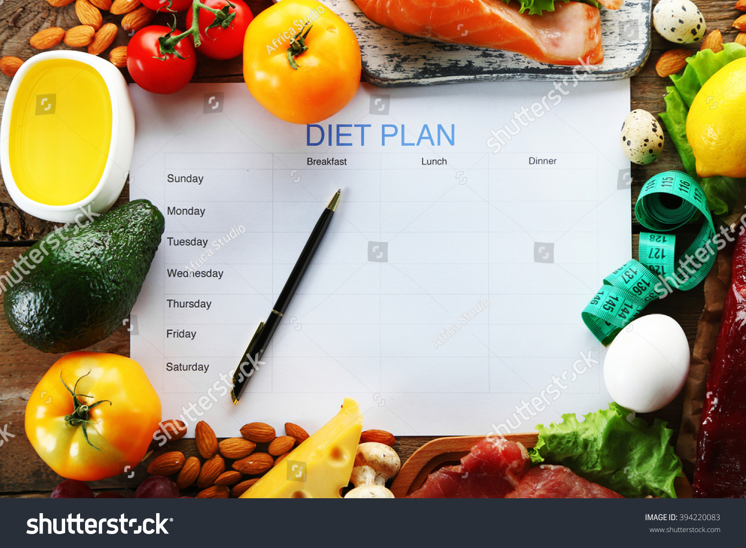 Diet Food And Diet Plan On Wooden Background Stock Photo 394220083 ...