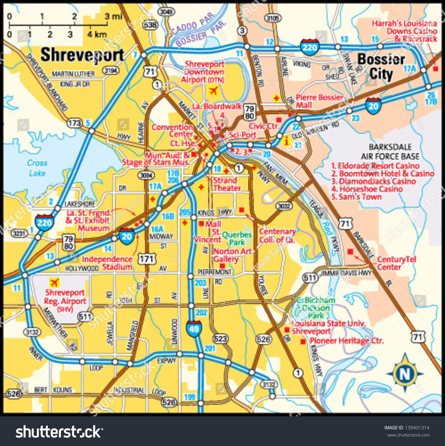 Shreveport, Louisiana Area Map Stock Vector Illustration 139401314 ...