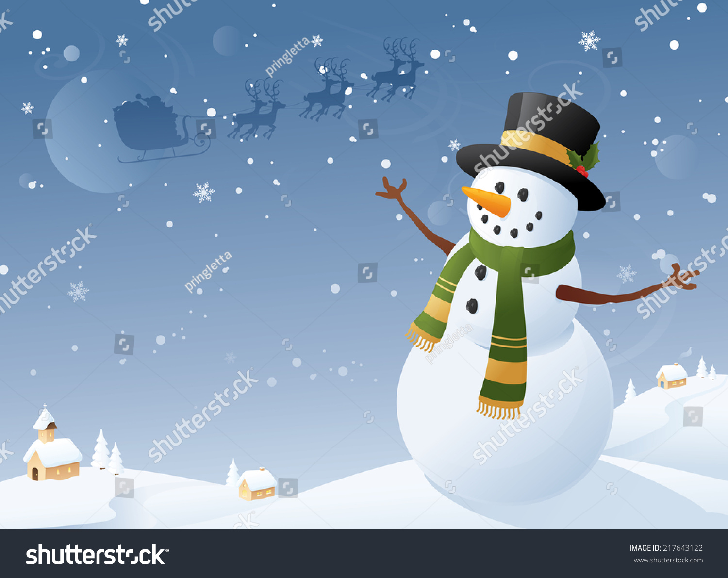 Snowman Winter Scene. Stock Vector Illustration 217643122 : Shutterstock