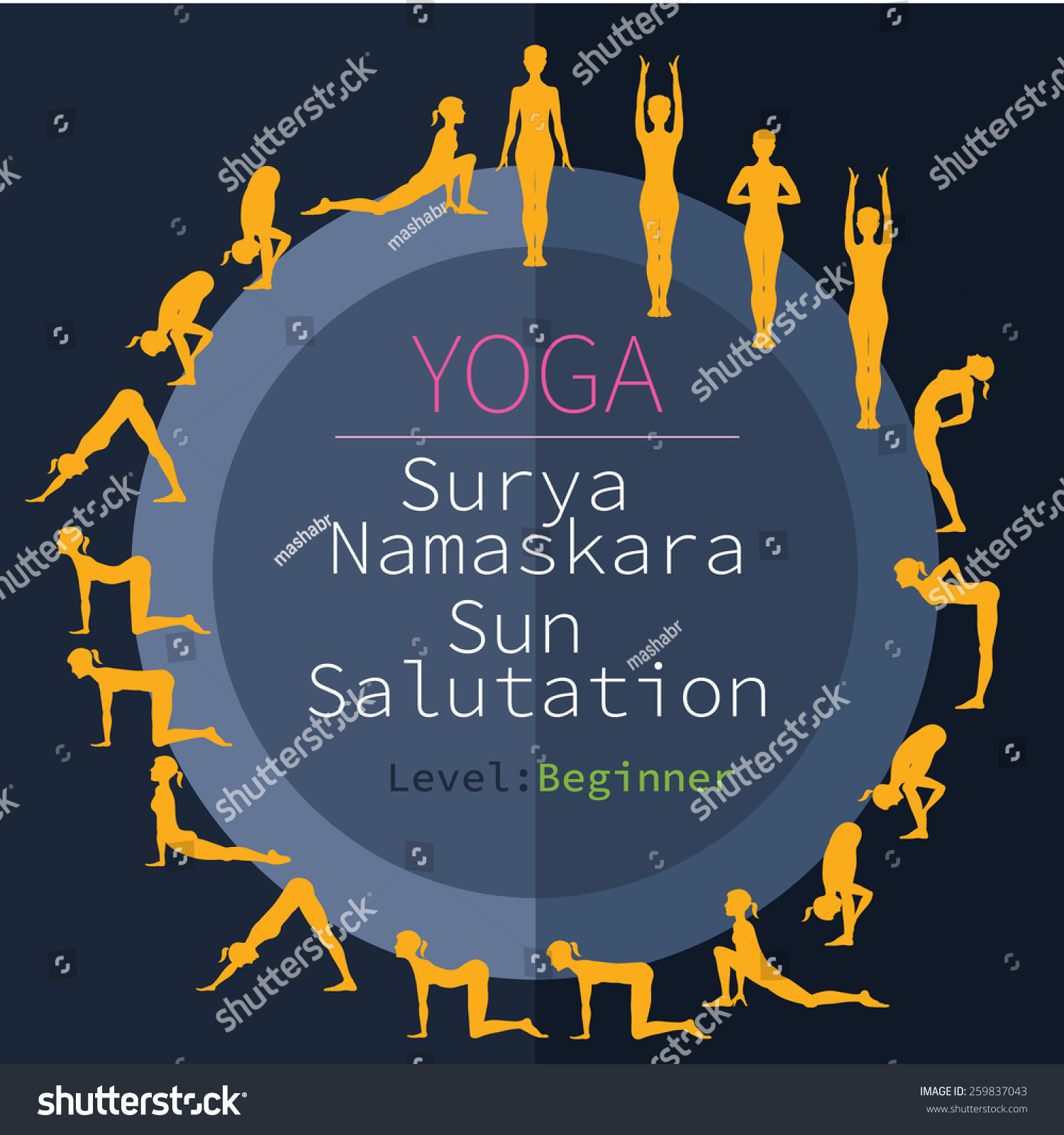 Yoga Poses: Surya Namaskara Stock Vector Illustration 259837043 ...