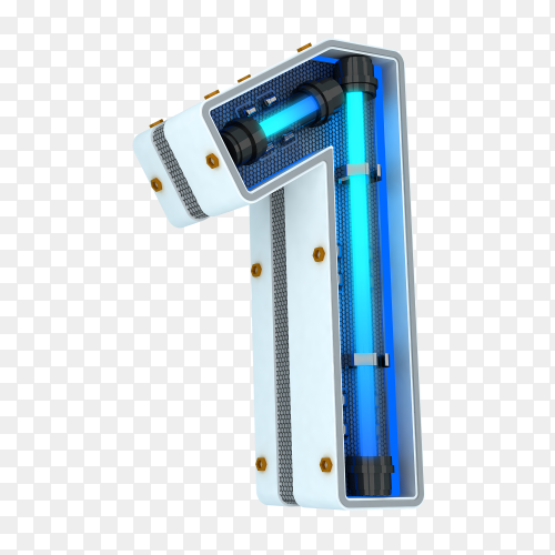 Number 1 made from neon light in blue color on transparent background PNG