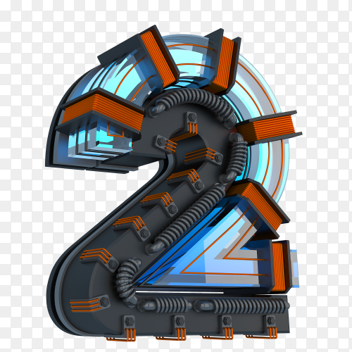 Number 2 with 3d design on transparent background PNG