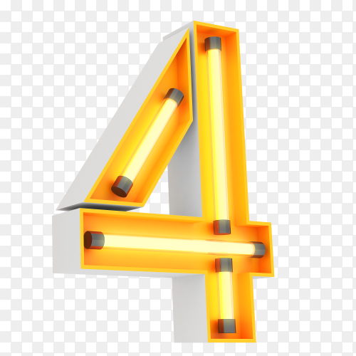 Number 4 made from neon light on transparent background PNG