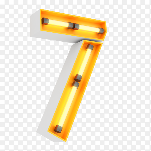 Number 7 made from neon light on transparent background PNG