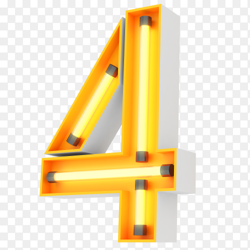 Number four made from neon light on transparent background PNG