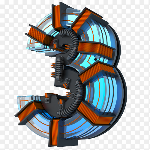 Number three with 3d design on transparent background PNG