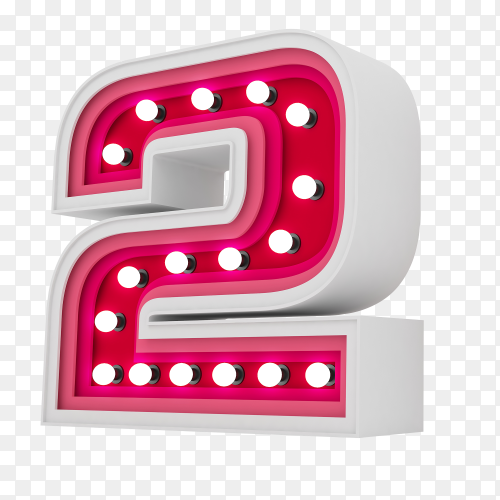 Number two 3d render with realistic light on transparent background PNG