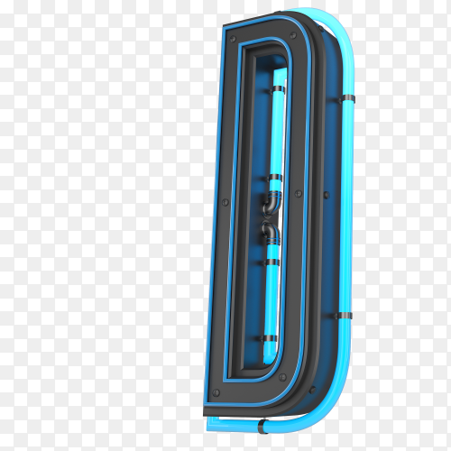 Letter D made of blue neon light isolated on transparent background PNG