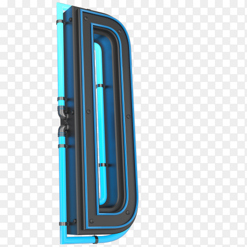 Letter D made of blue neon light on transparent background PNG