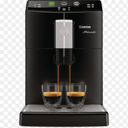 An espresso machine and two cups on transparent background PNG