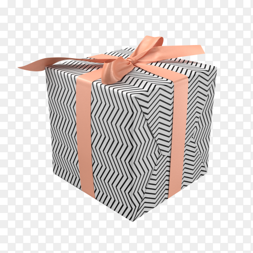 Black and white gift box with pink ribbon on transparent background PNG