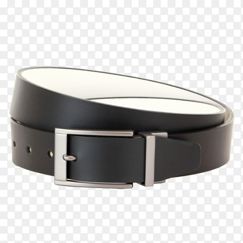 Black leather belt isolated on transparent PNG