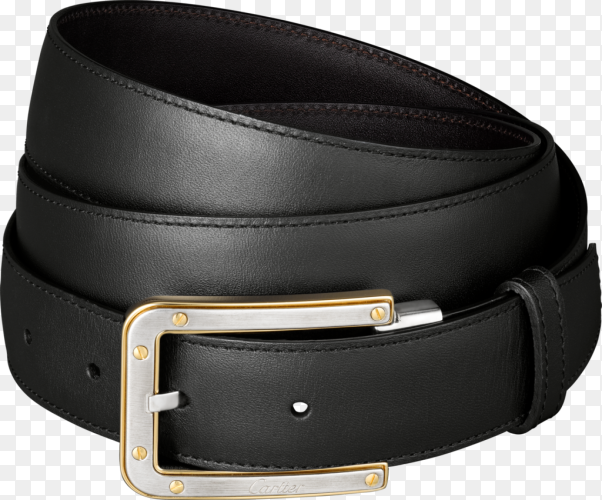 Black leather belt isolated on transparent background PNG