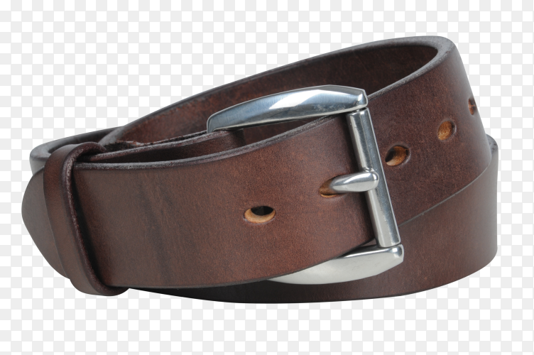 Classic brown leather belt isolated on transparent background PNG