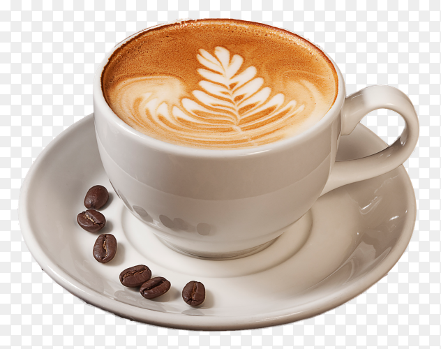 Cup of fresh made coffee served in cup on transparent background PNG