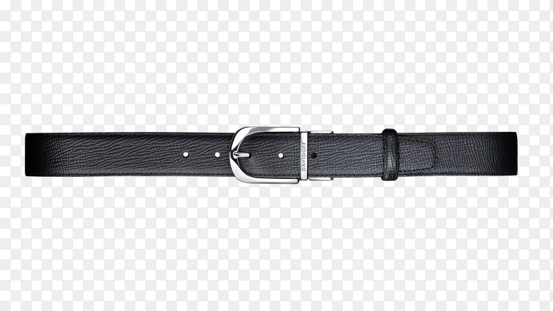 Luxury black leather belt on transparent background PNG