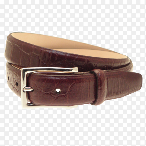 Realistic leather belt with metal buckle on transparent background PNG