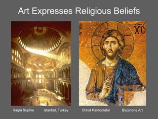 Art Expresses Religious Beliefs  Hagia Sophia          Istanbul, Turkey	        Christ Pantocrator            Byzantine Art