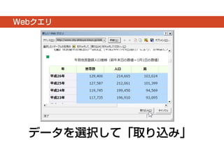 Webクエリ 
データを選択して「取り込み」 
 