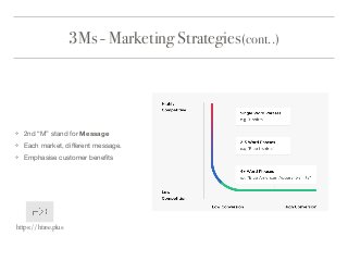 3Ms - Marketing Strategies(cont..)
❖ 2nd “M” stand for Message

❖ Each market, diﬀerent message.

❖ Emphasise customer beneﬁts
https://htree.plus
 