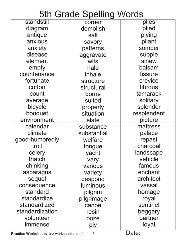 5th grade spelling_words_list