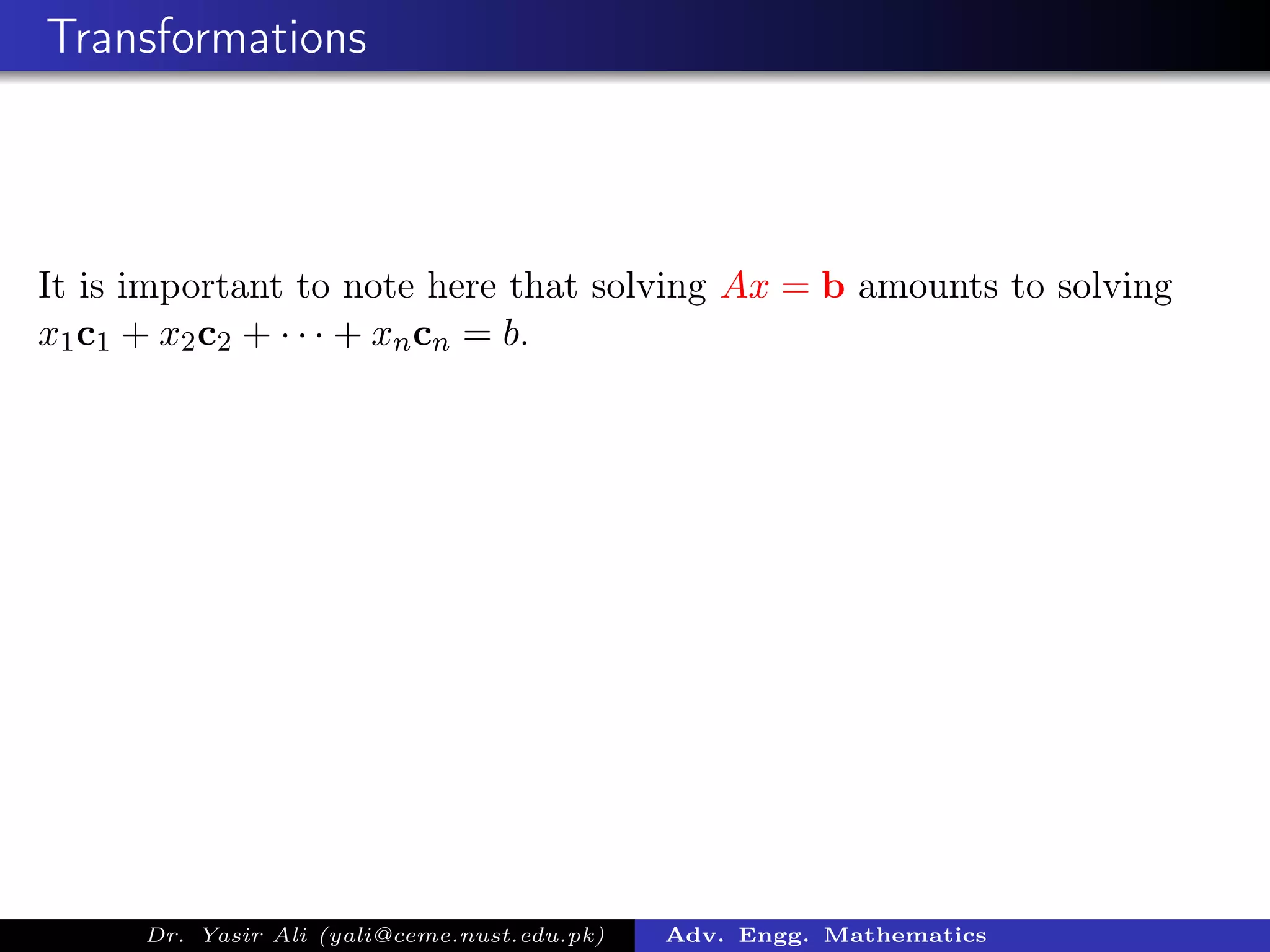 Linear Transformation Vector Matrices and Spaces | PPT