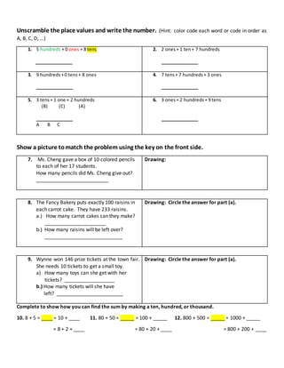 Addition organizers with place values for ones to thousands | PDF