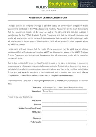 ASSESSMENT CENTRE CONSENT FORM | PDF