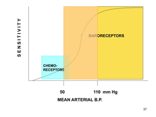 SENSITIVITY

BARORECEPTORS

CHEMORECEPTORS

50

110 mm Hg

MEAN ARTERIAL B.P.
37

 