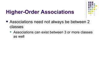 Higher-Order Associations Associations need not always be between 2 classes Associations can exist between 3 or more classes as well 