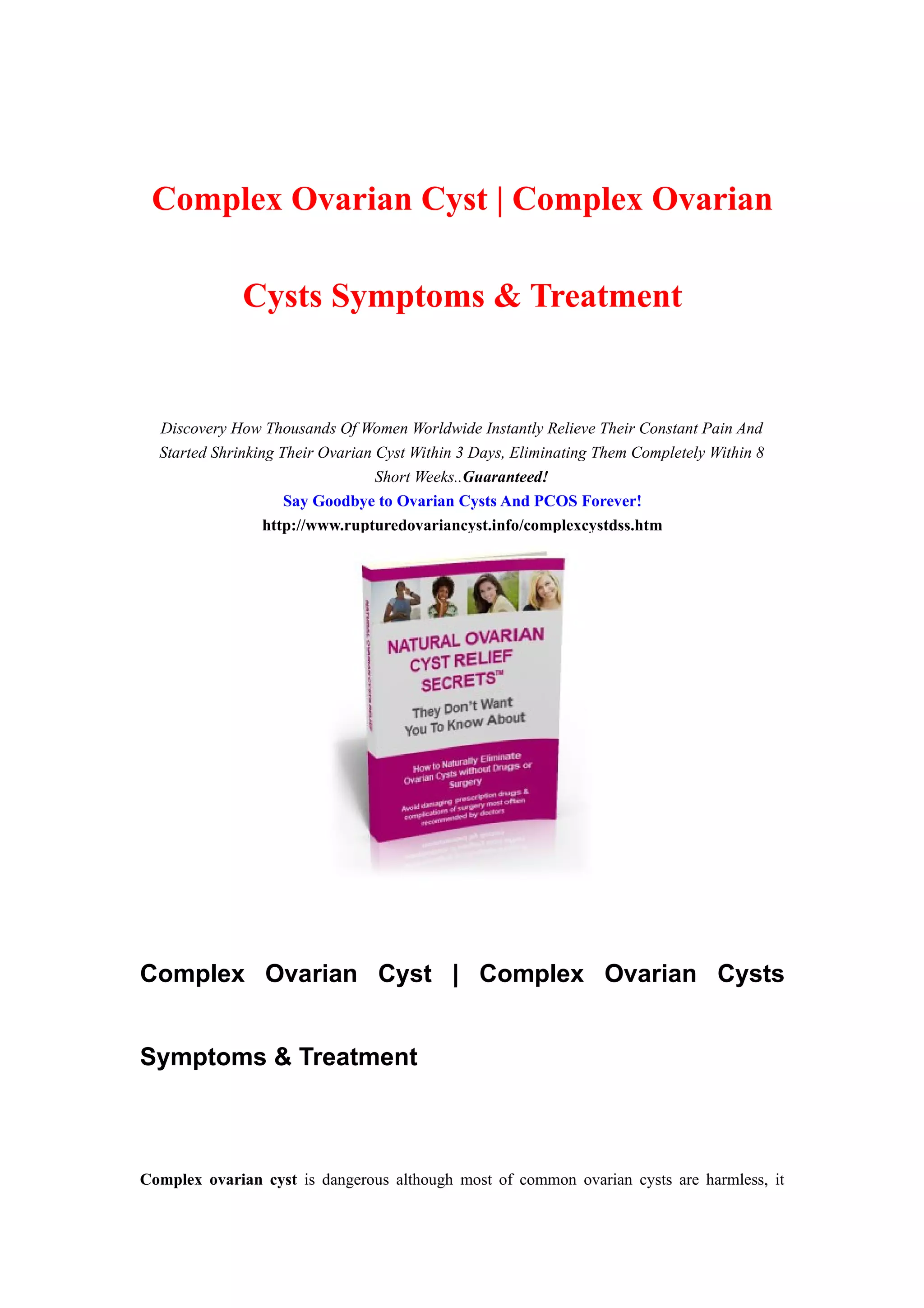 Complex ovarian cysts symptoms treatment | PDF