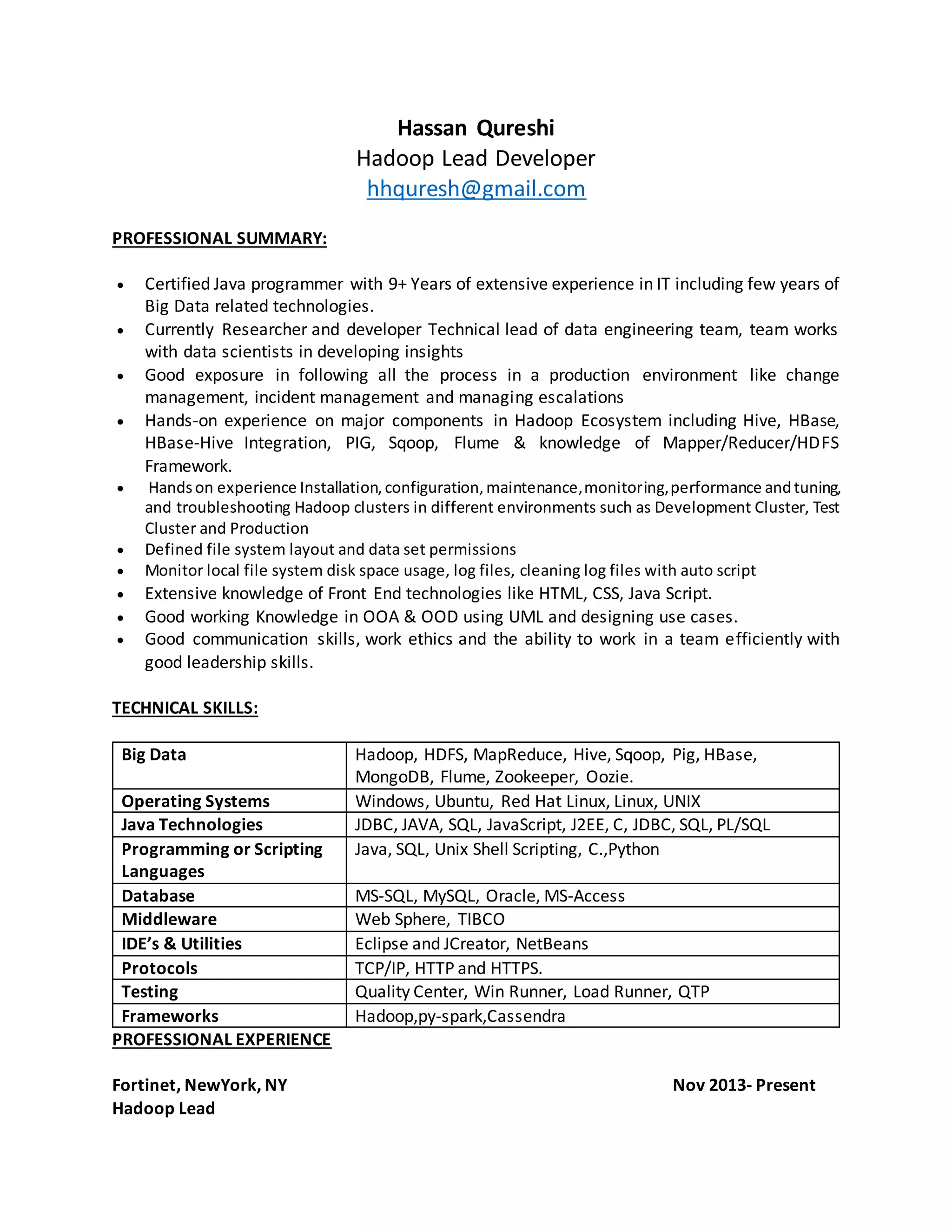 hadoop resume | PDF