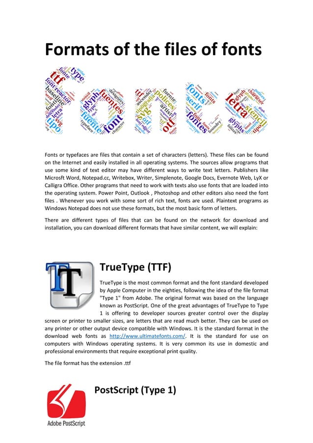 Font file formats: TrueType (TTF), PostScript y OpenType (OTF) | PDF ...