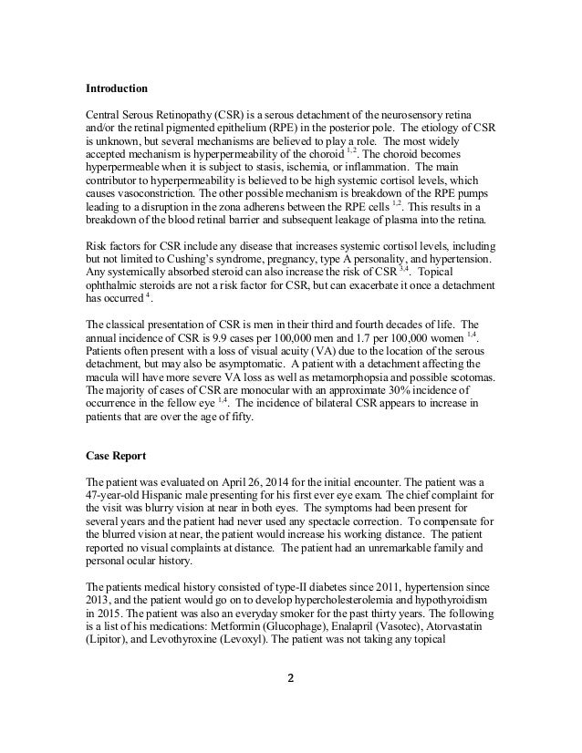 Case Report and Clinical Findings of Central Serous Retinopathy