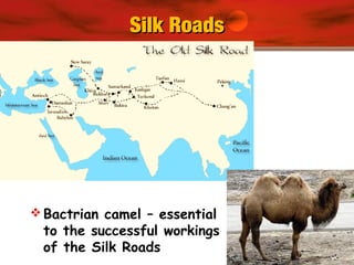 Silk RoadsSilk Roads
 Bactrian camel – essential
to the successful workings
of the Silk Roads
 