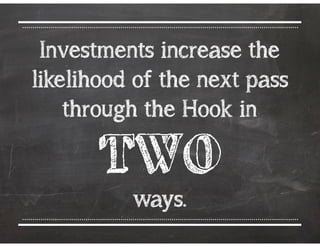 Investments increase the
likelihood of the next pass
through the Hook in  
TWO 
ways.
 