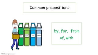 by, for, from
of, with
Common prepositions
© reading2success.com
 