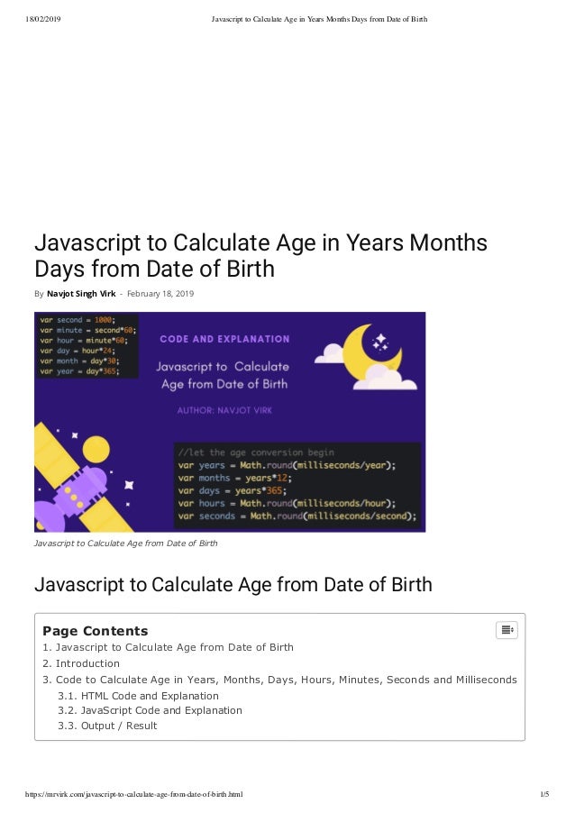 Javascript Code To Calculate Age