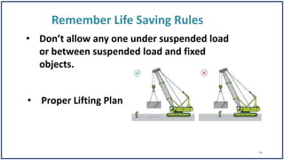 • Don’t allow any one under suspended load
or between suspended load and fixed
objects.
• Proper Lifting Plan
38
 