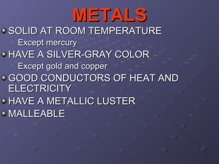 Metals Nonmetals and Metalloids | PPT