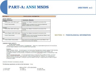 PART-A: ANSI MSDS                           (SECTION 11 )




                    SECTION 11 : TOXICOLOGICAL INFORMATION
 